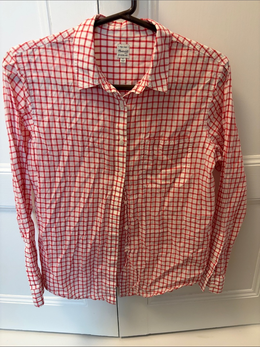 Madewell Red and White Check Button-Up Shirt